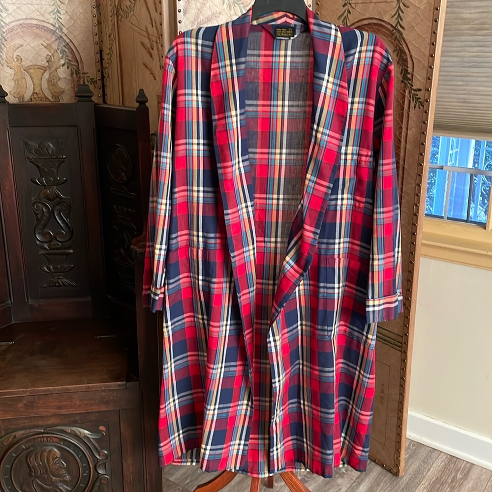 Men’s Bathrobe Large 42/44 Vintage Sears Perma Press Plaid House Coat Lounge
